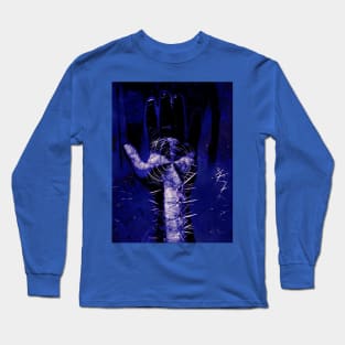 Digital collage and special processing. Hand full of spikes. Cursed. Blue. Long Sleeve T-Shirt